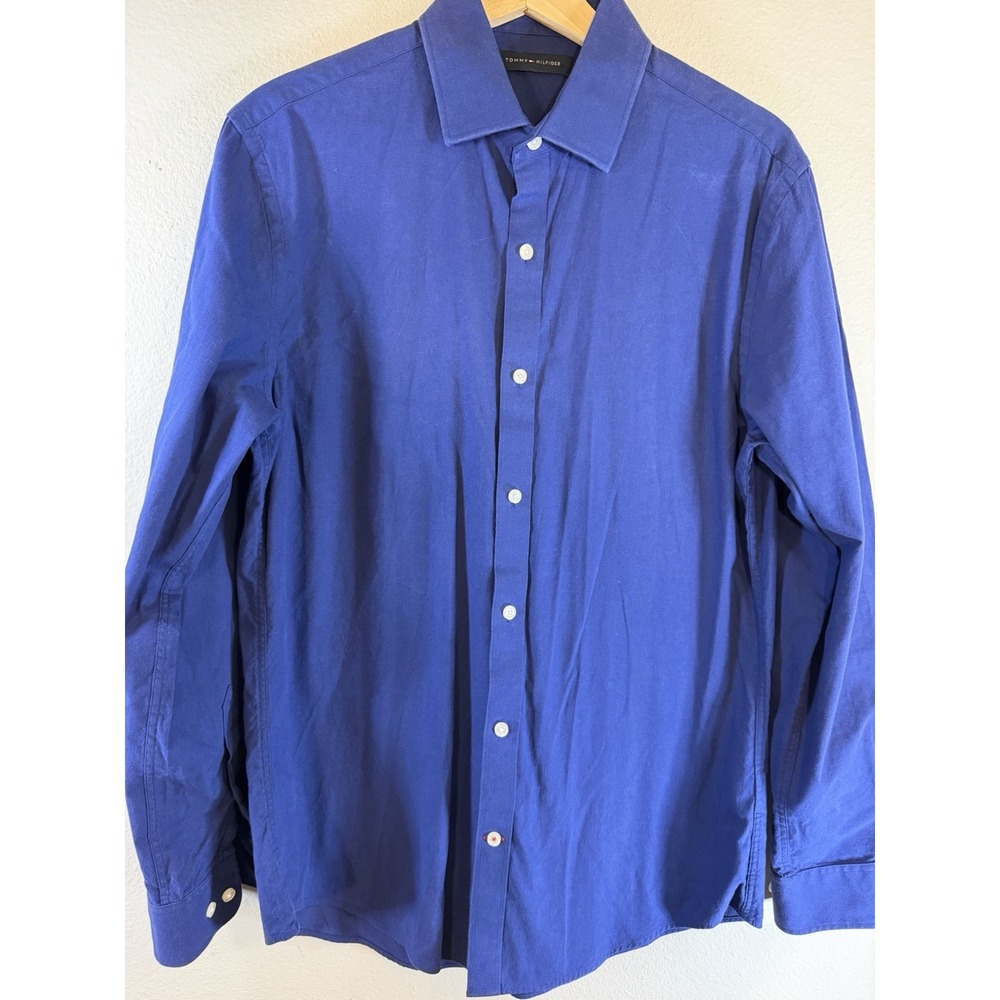 Tommy Hilfiger Men's Slim Fit Blue Solid Dress Shirt 15.5 32/33 Long Sleeve